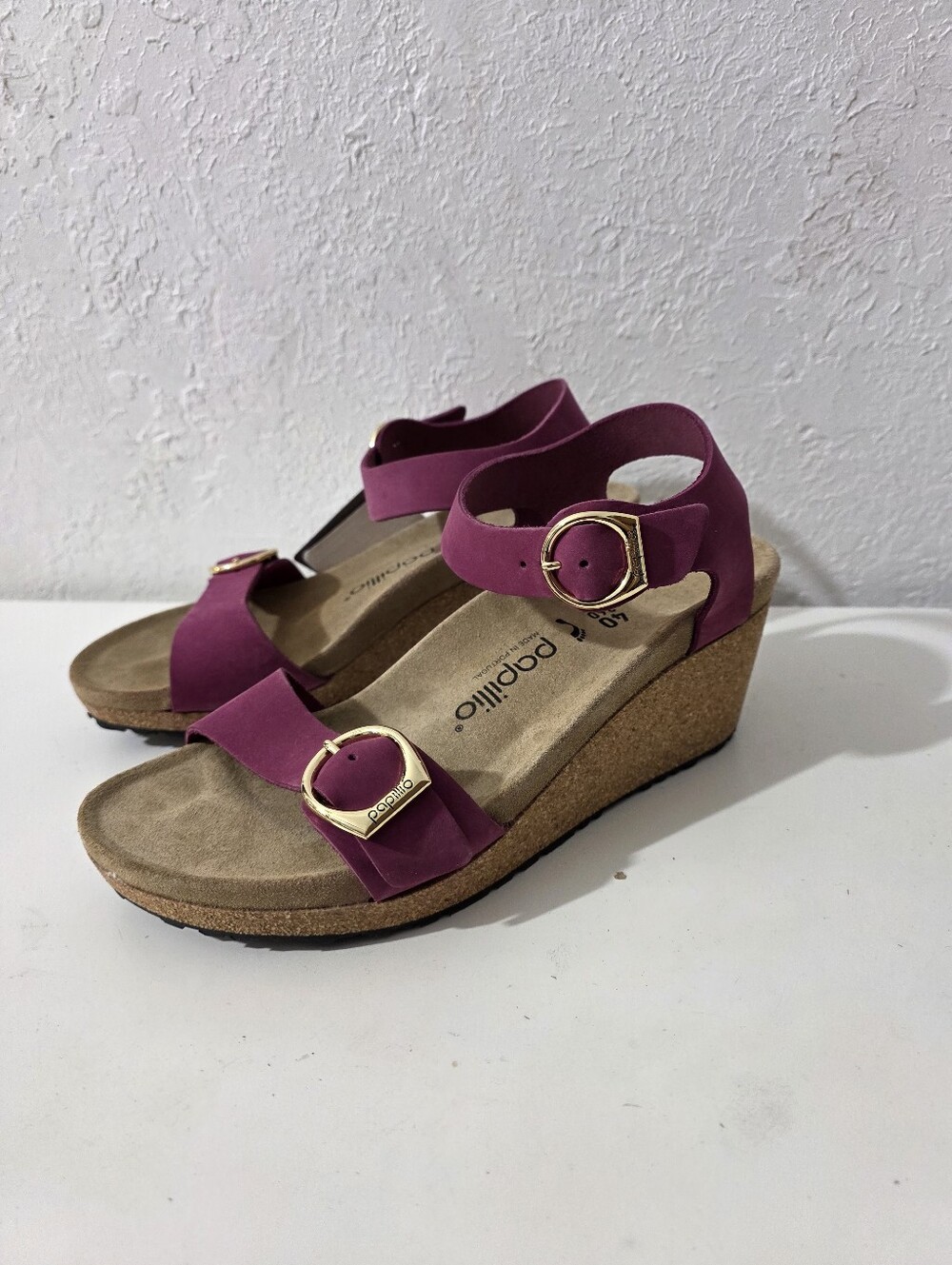 Birkenstock Papillio Soley Boysenberry Purple Leather Wedge Sandals Women US 9